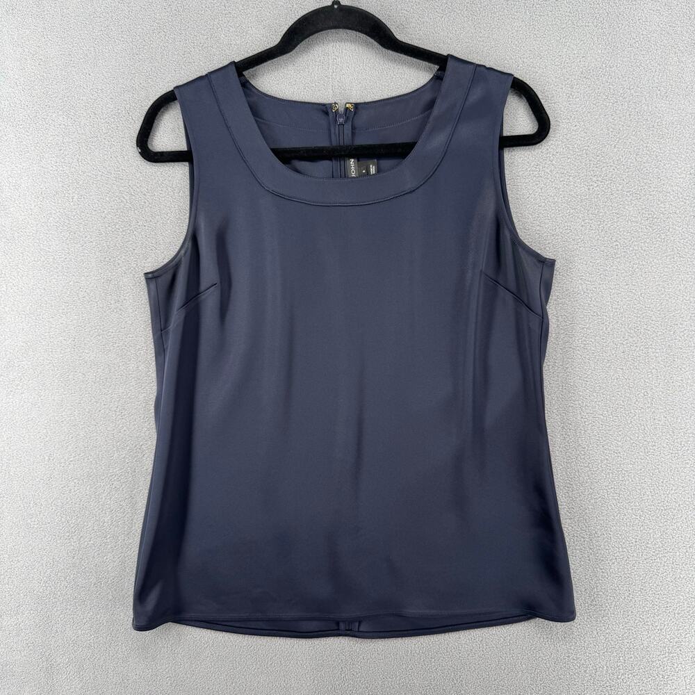 St John Collection Liquid Satin Tank Top Womens 6 Blue Scoop Neckline Sleeveless